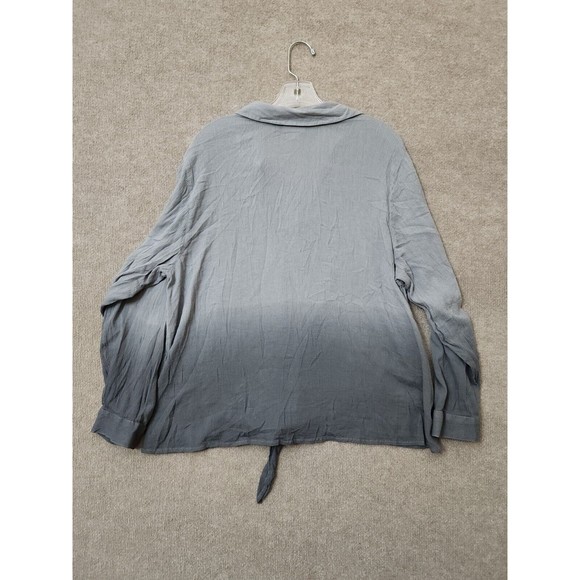 J Jill Button Front Blouse Womens XL Gray Ombre Gauze Lightweight Tie Front - Picture 7 of 8